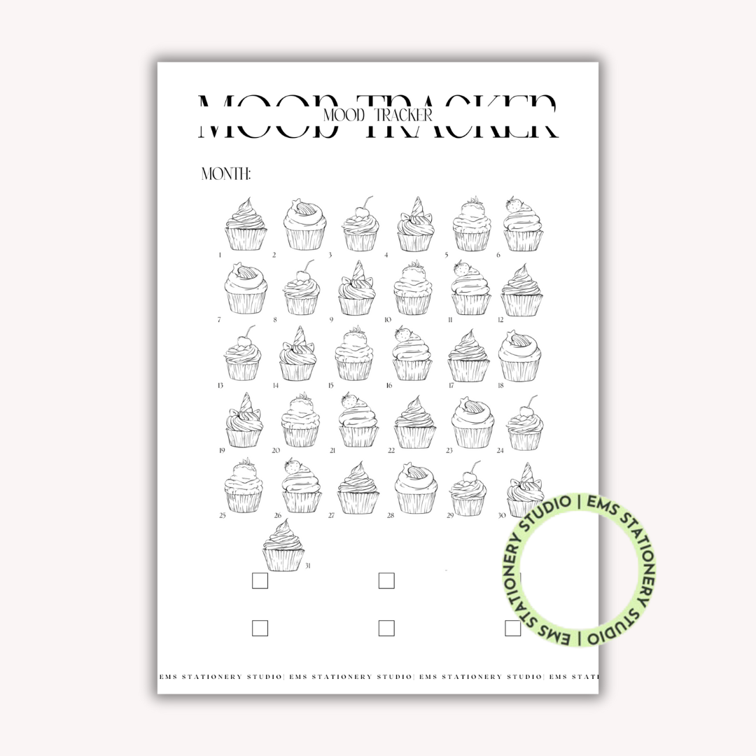 Cupcake Monthly Mood Tracker Journal Inserts **Digital Download**