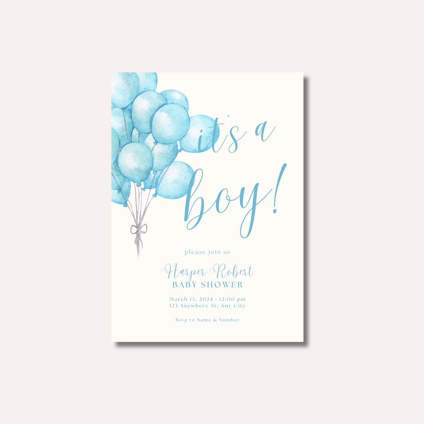 Its a Boy Balloons Invitation