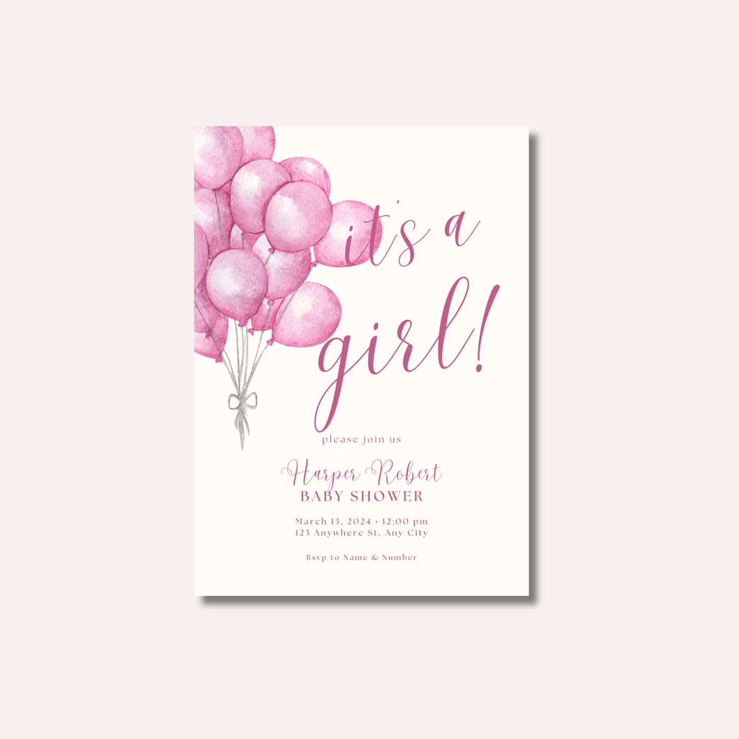 Its a girl Balloons Invitation