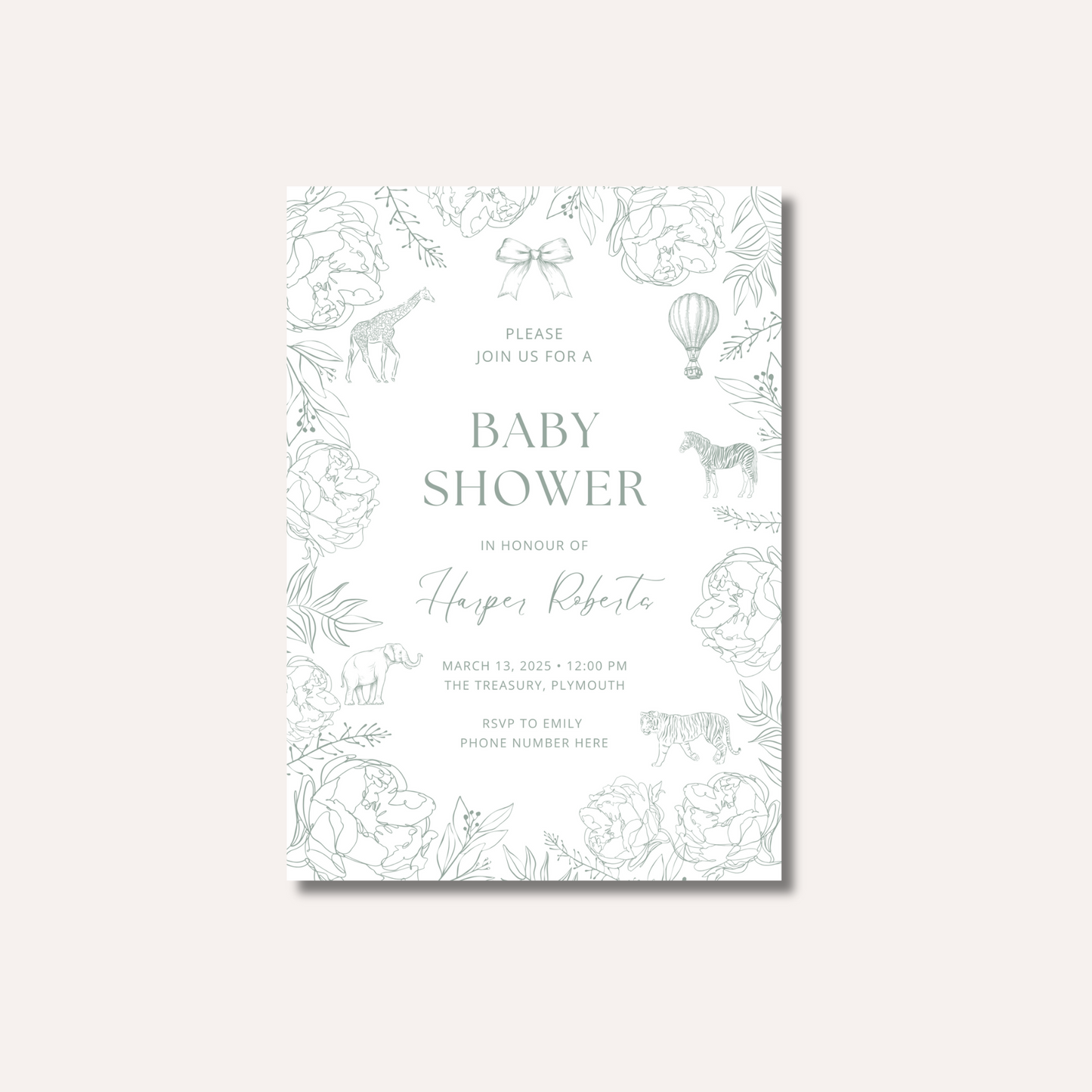 Sage Green Zoo Invitation