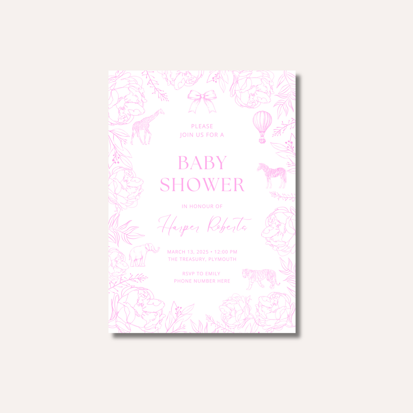 Pink Zoo Animal Invitation