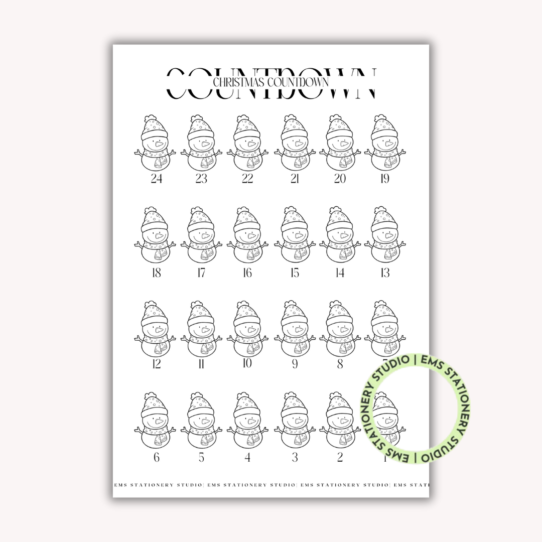 Christmas Countdown Snowman Journal Inserts **Digital Download**