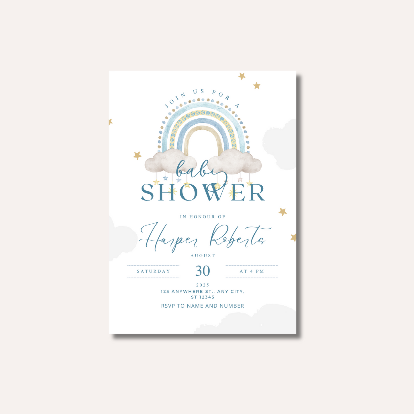 Blue & Gold Rainbow Invitation