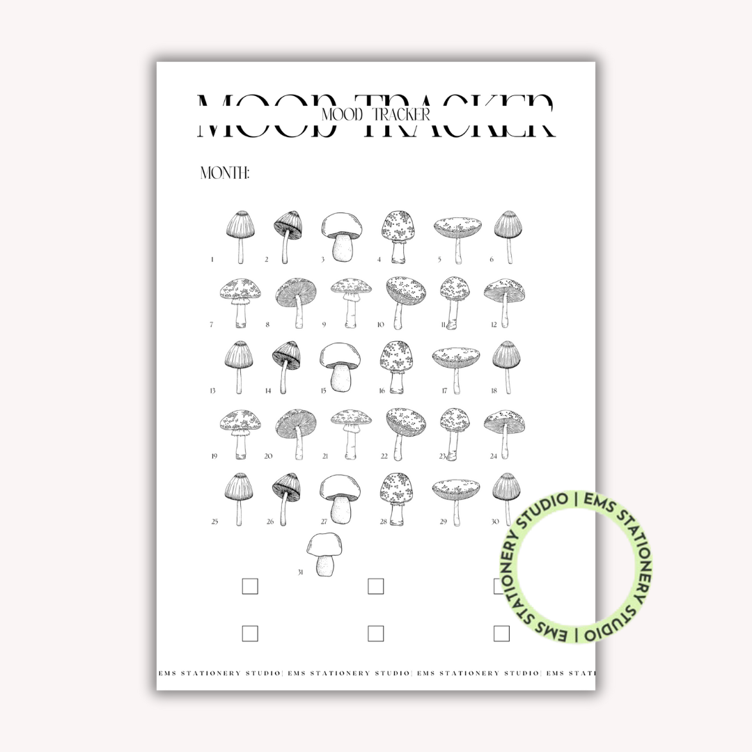 Mushroom Monthly Mood Tracker Journal Inserts **Digital Download**