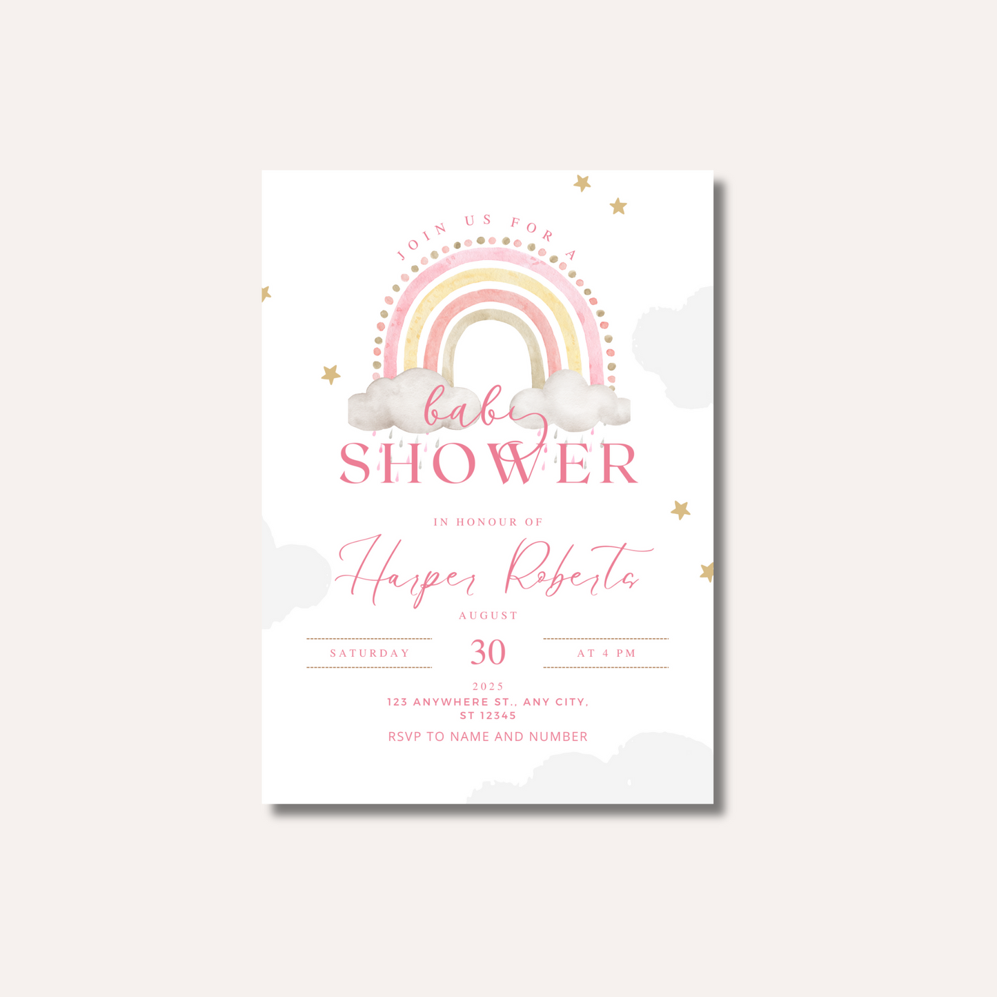 Pink & Yellow Rainbow Invitation