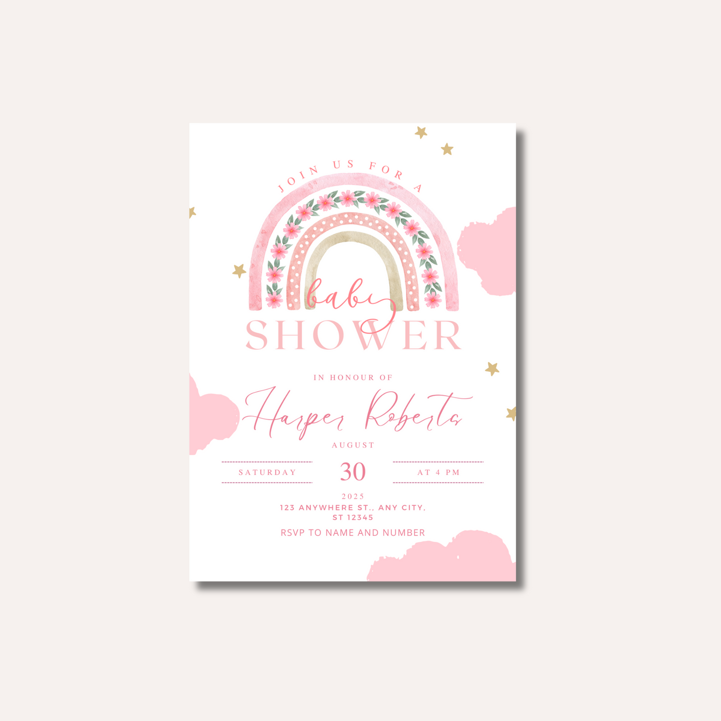 Pink Floral Rainbow Invitation