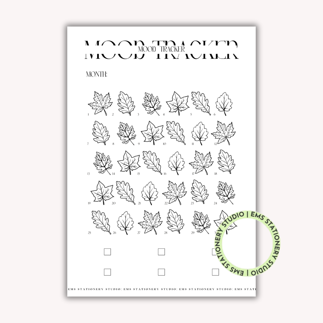 Leaves Monthly Mood Tracker Journal Inserts **Digital Download**