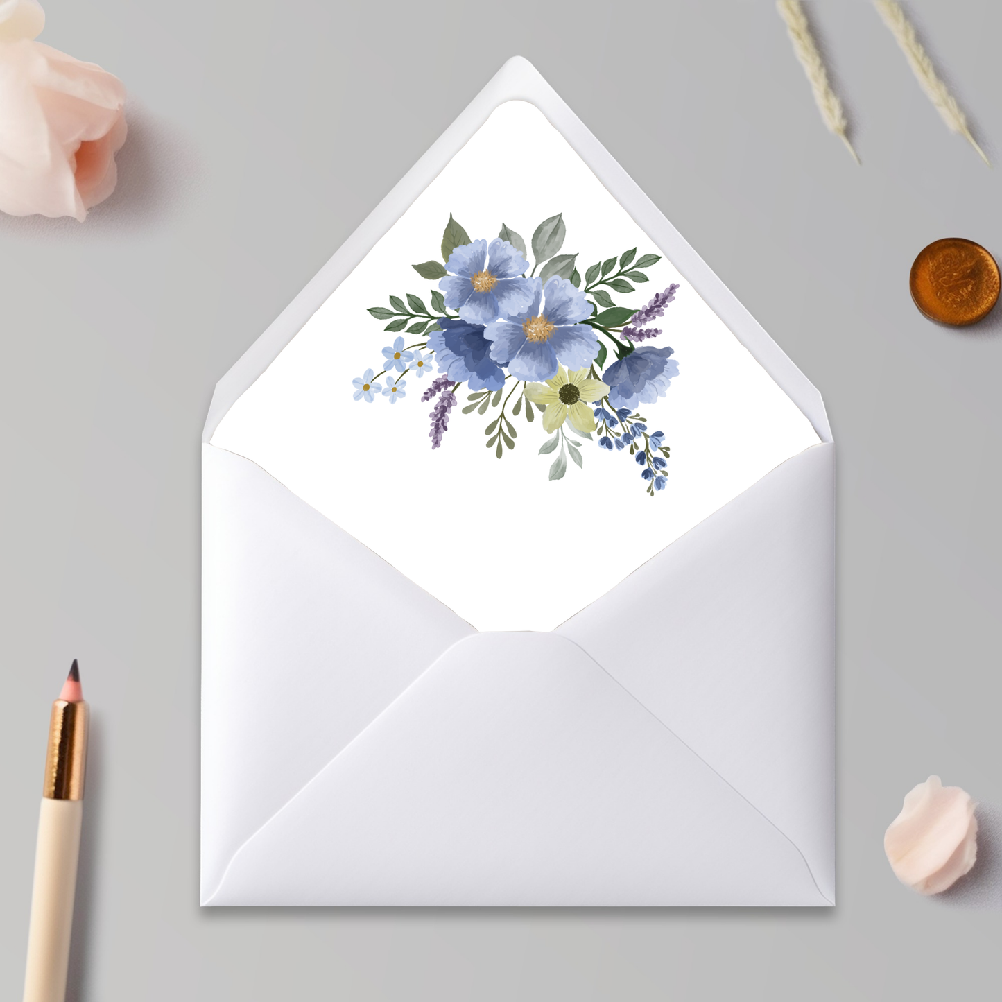 Envelope Liner: Blue and Yellow Flower