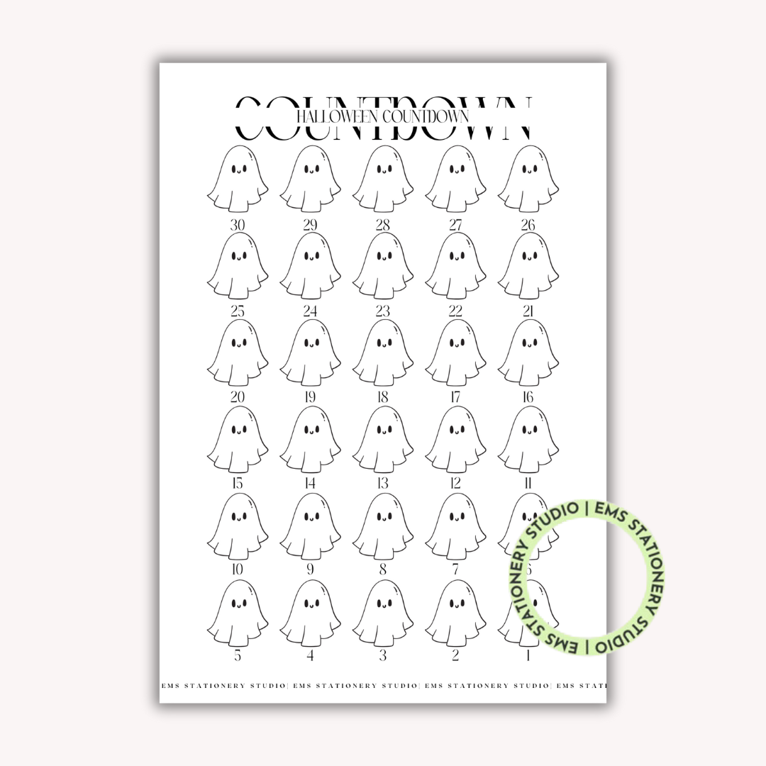 Halloween Countdown Ghost Journal Inserts **Digital Download**