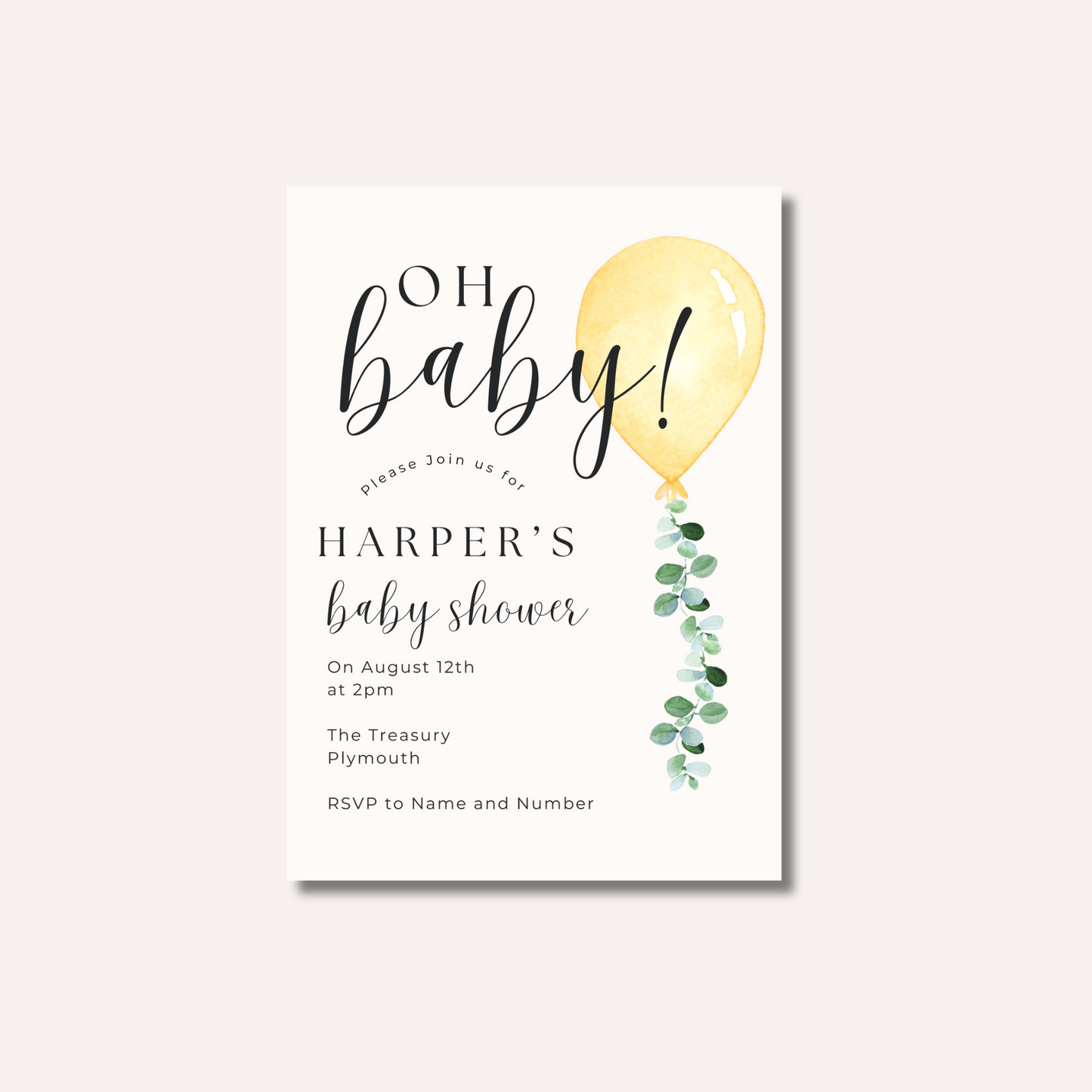 Yellow Balloon Invitation