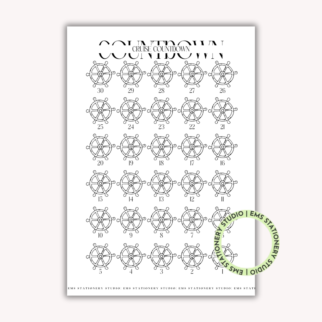 Cruise Countdown Wheel Journal Inserts **Digital Download**