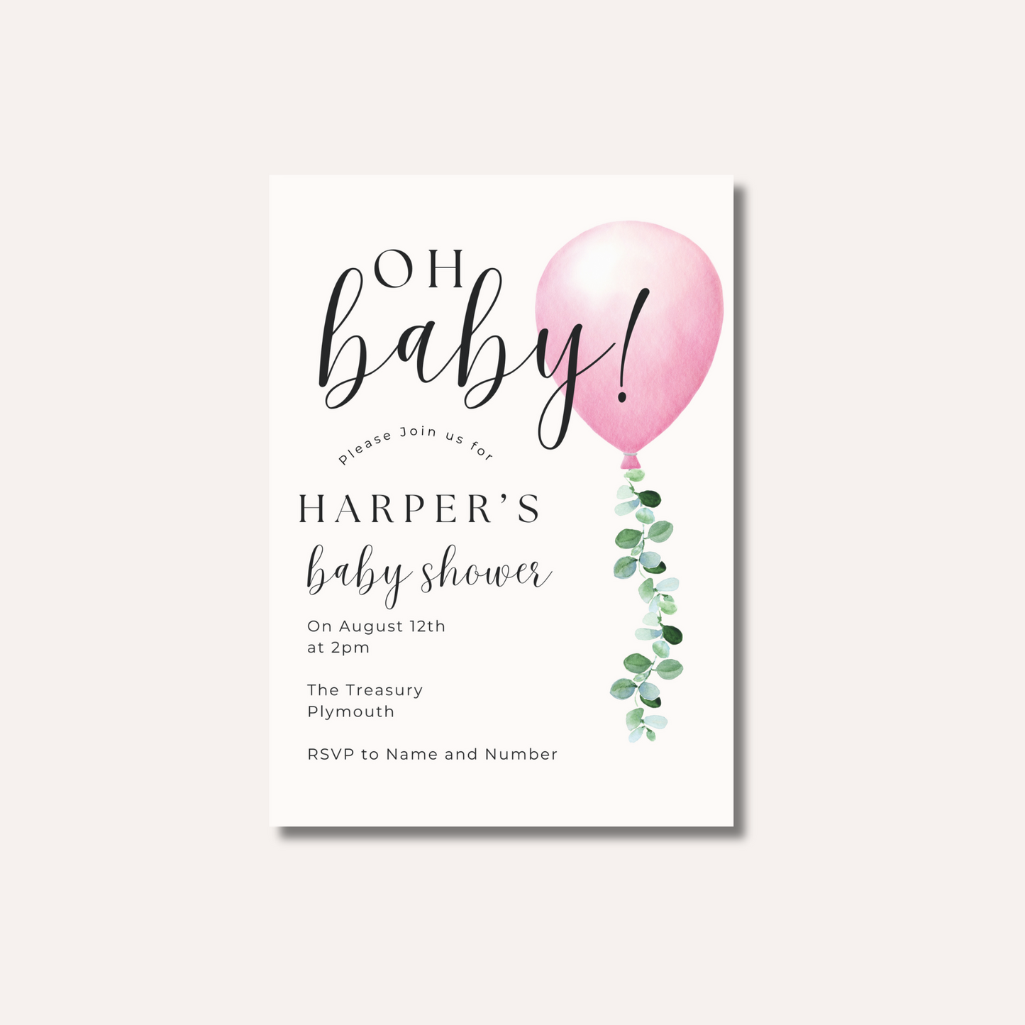 Pink Balloon Invitation