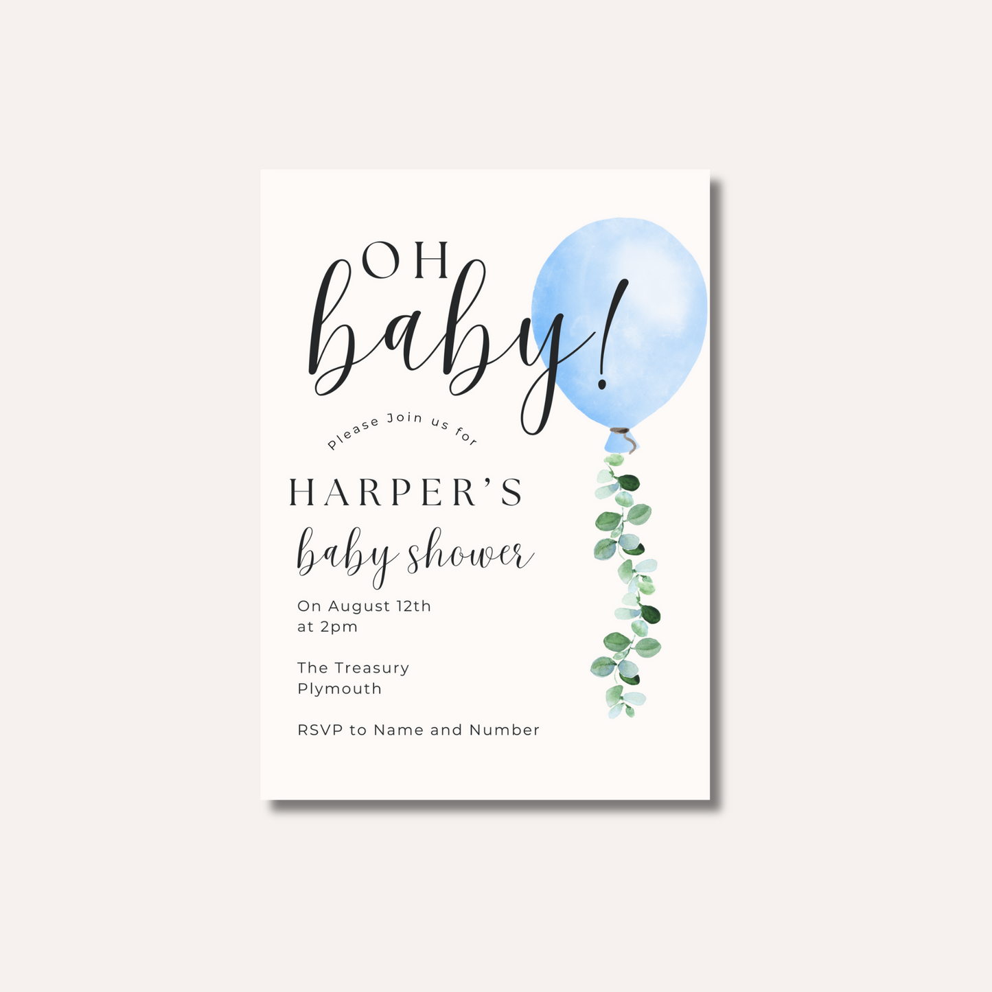 Blue Balloon Invitation