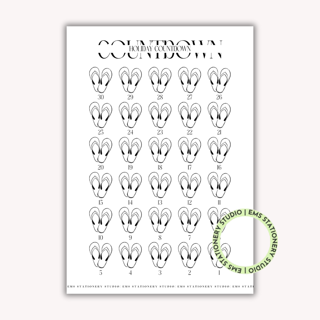 Honeymoon Countdown FlipFlops Journal Inserts **Digital Download**