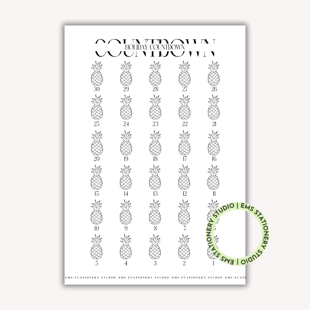 Honeymoon Countdown Pineapples Journal Inserts **Digital Download**