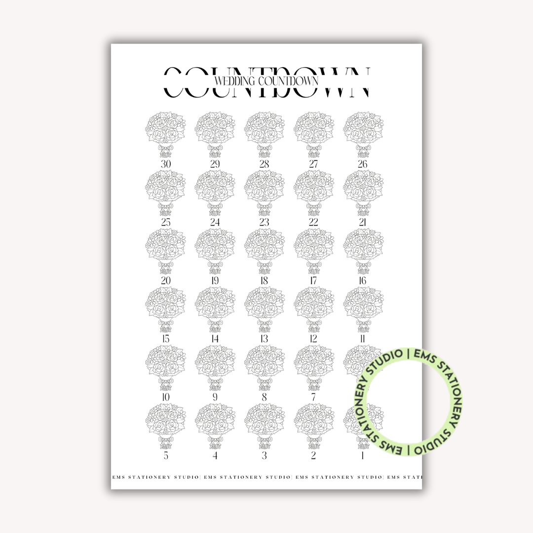 Wedding Countdown Bouquet Journal Inserts **Digital Download**