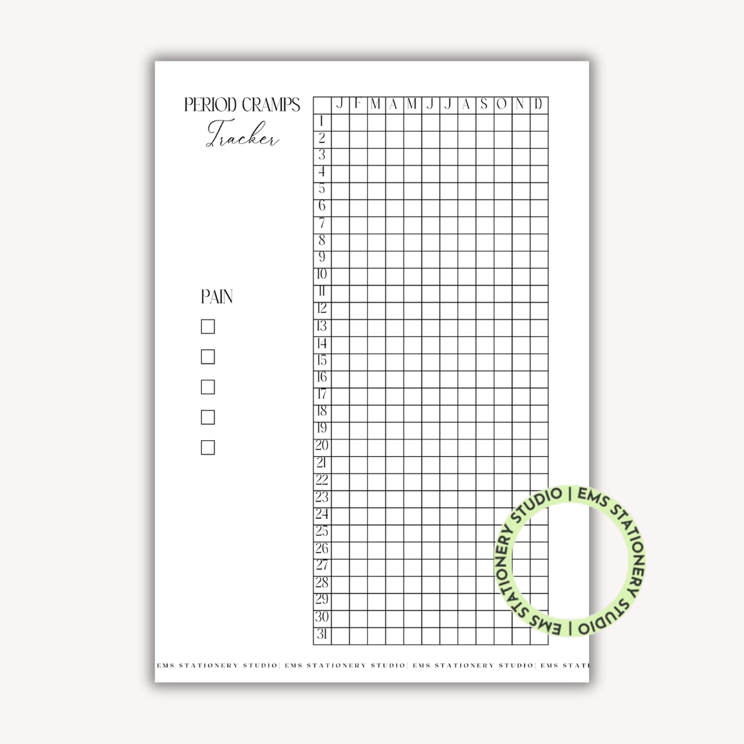 Period Cramp Tracker Journal Inserts **Digital Download**