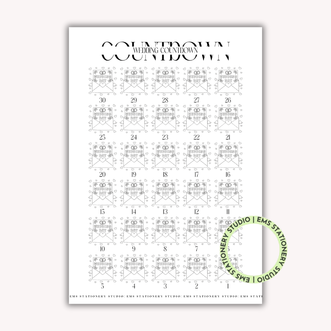 Wedding Countdown Envelopes Journal Inserts **Digital Download**