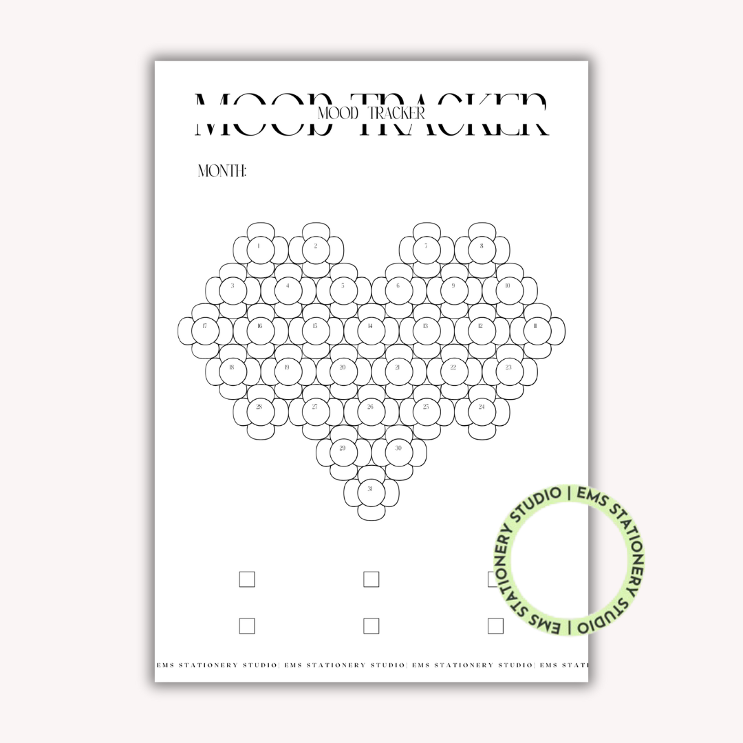 Floral Heart Monthly Mood Tracker Journal Inserts **Digital Download**