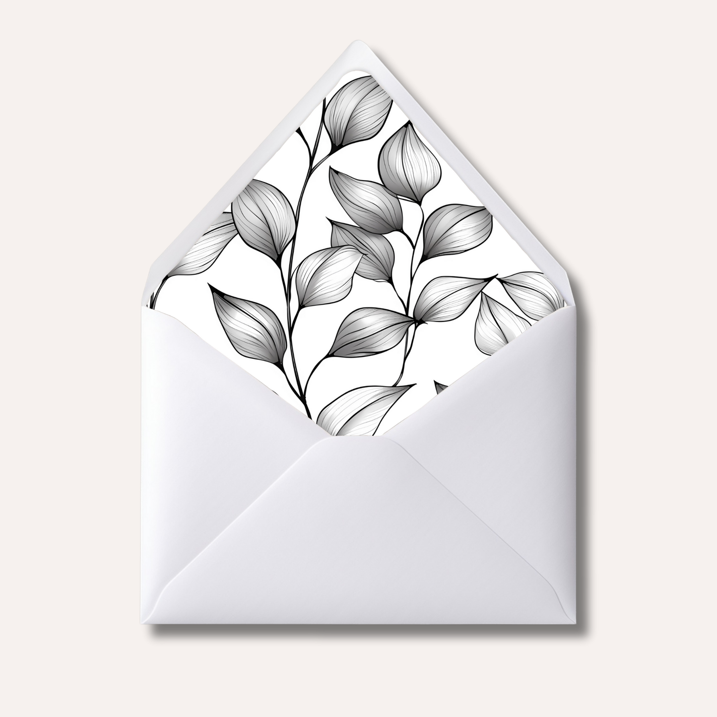 Envelope Liner: Black & White Leaves