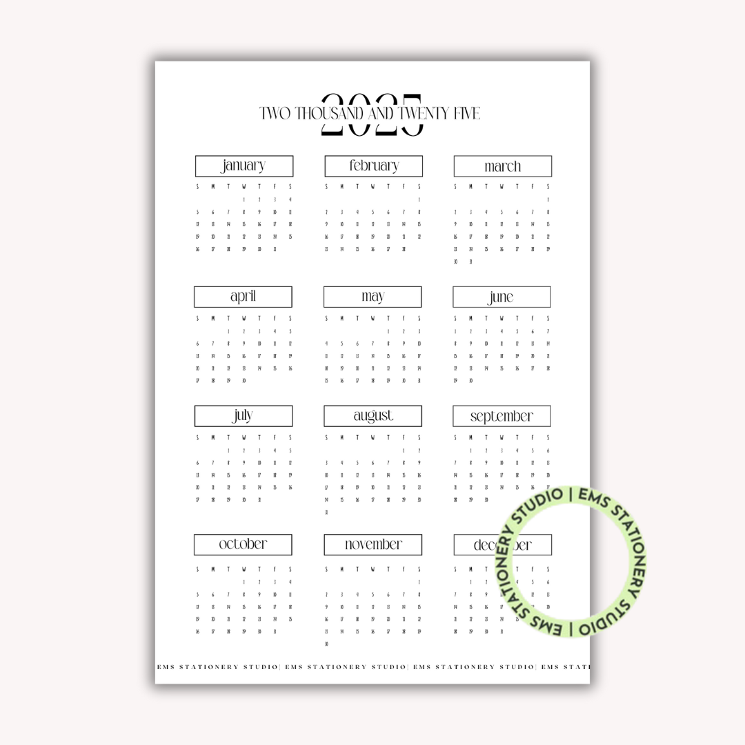 2025 Calendar Journal Inserts **Digital Download**