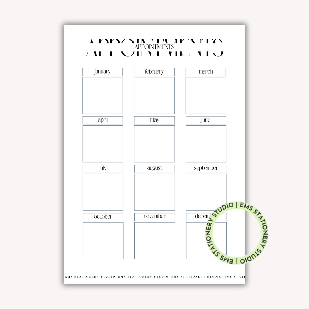 2025 Appointment Journal Inserts **Digital Download**