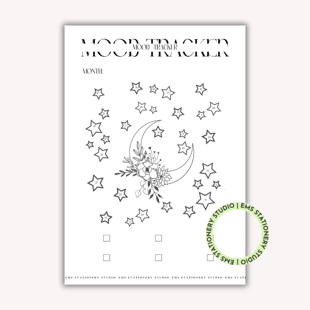 Moon & Stars Monthly Mood Tracker Journal Inserts **Digital Download**