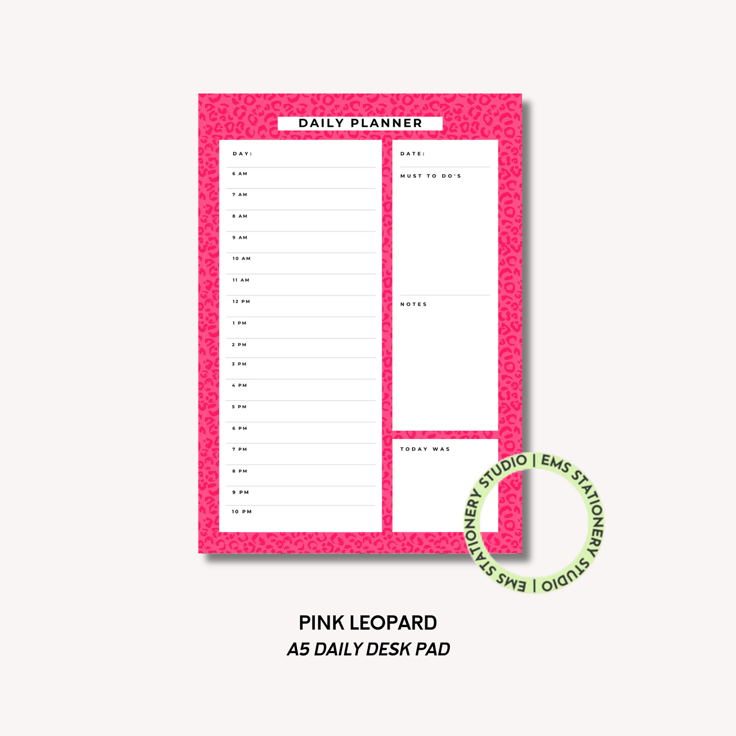 Pink Leopard- A5 Daily Planner