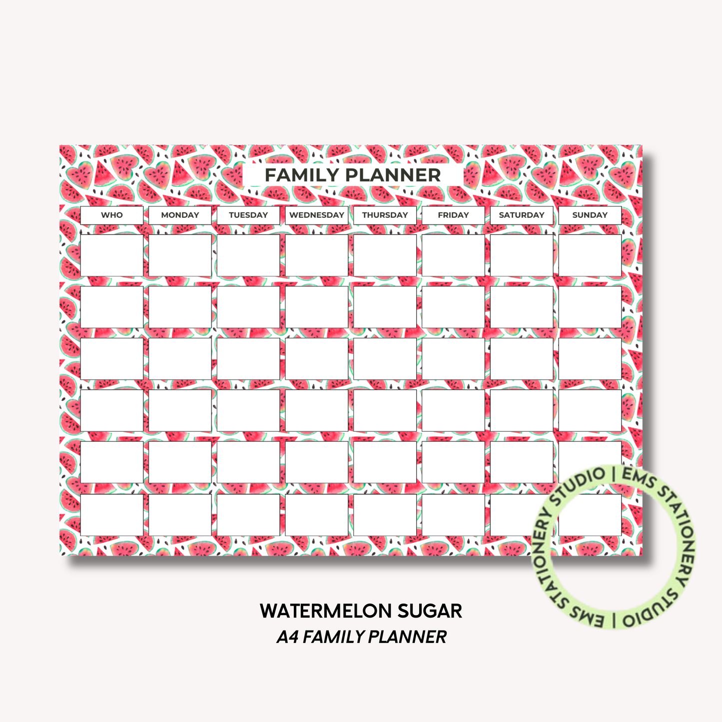 Watermelon Sugar- A4 Family Planner