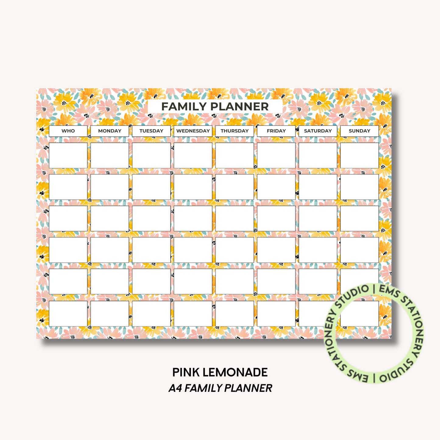 Pink Lemonade- A4 Family Planner