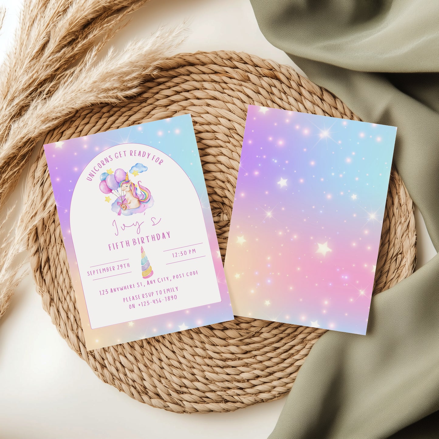 Unicorn with Balloons Party Invitation