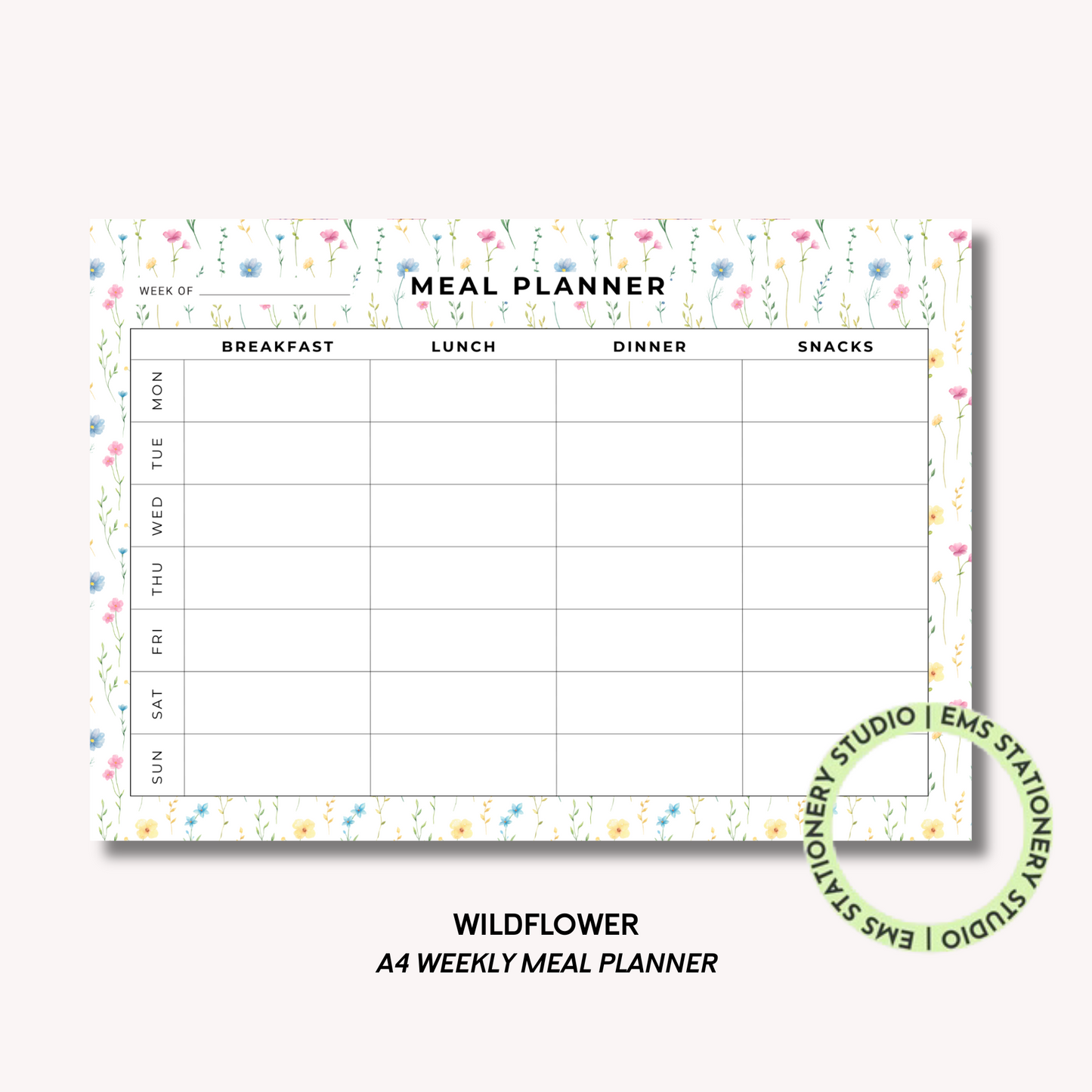 Wildflower- A4 Meal Planner