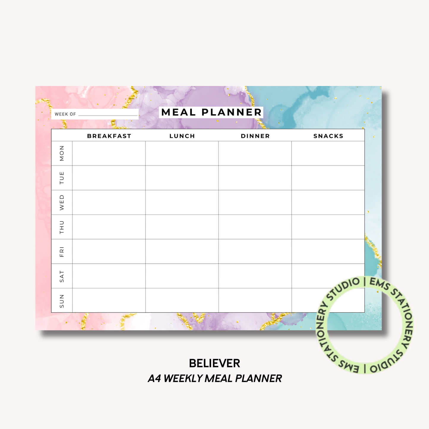 Believer- A4 Meal Planner