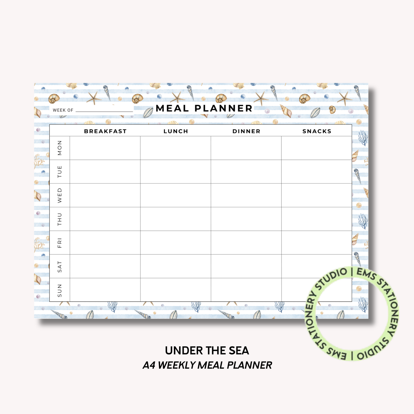 Under The Sea- A4 Meal Planner
