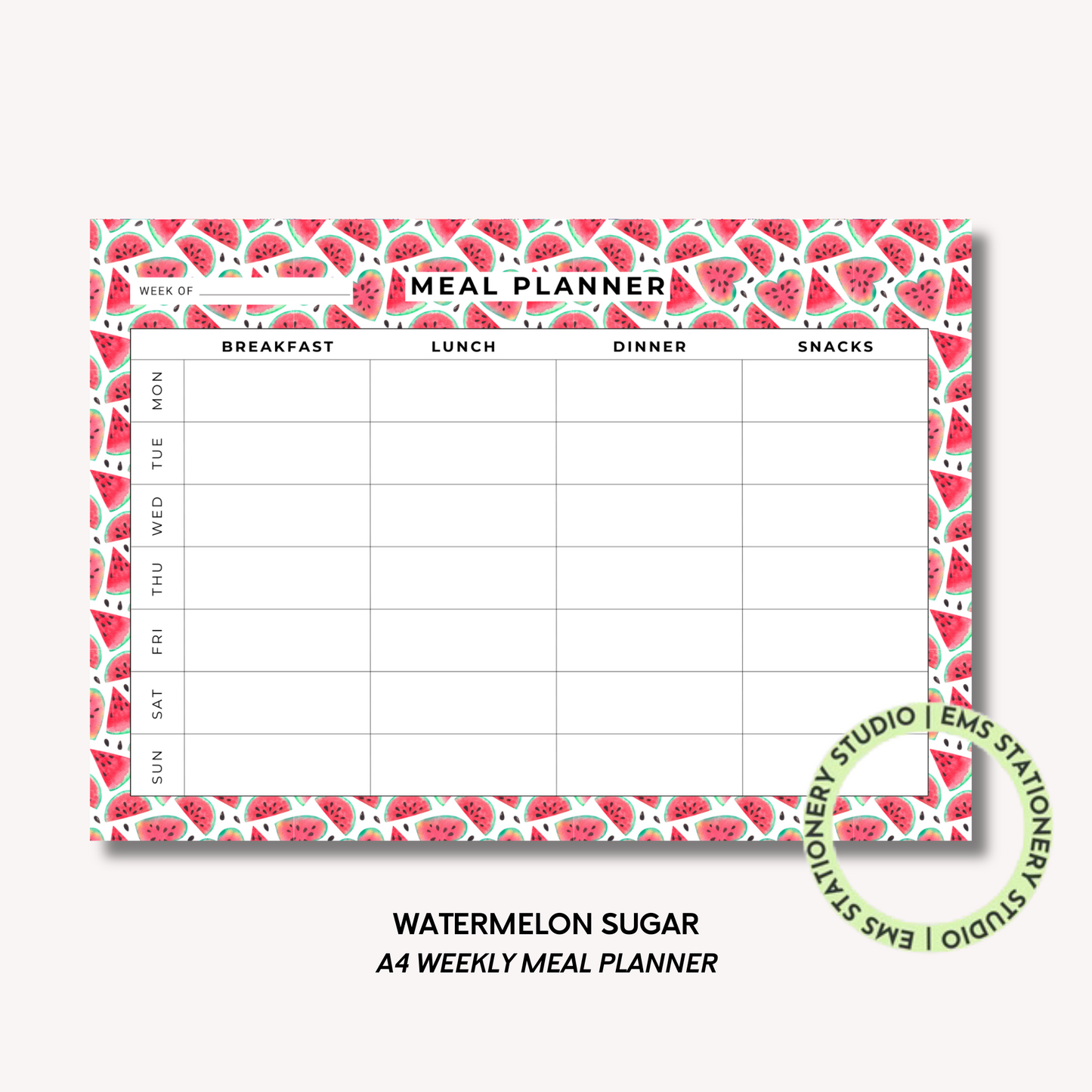 Watermelon Sugar- A4 Meal Planner