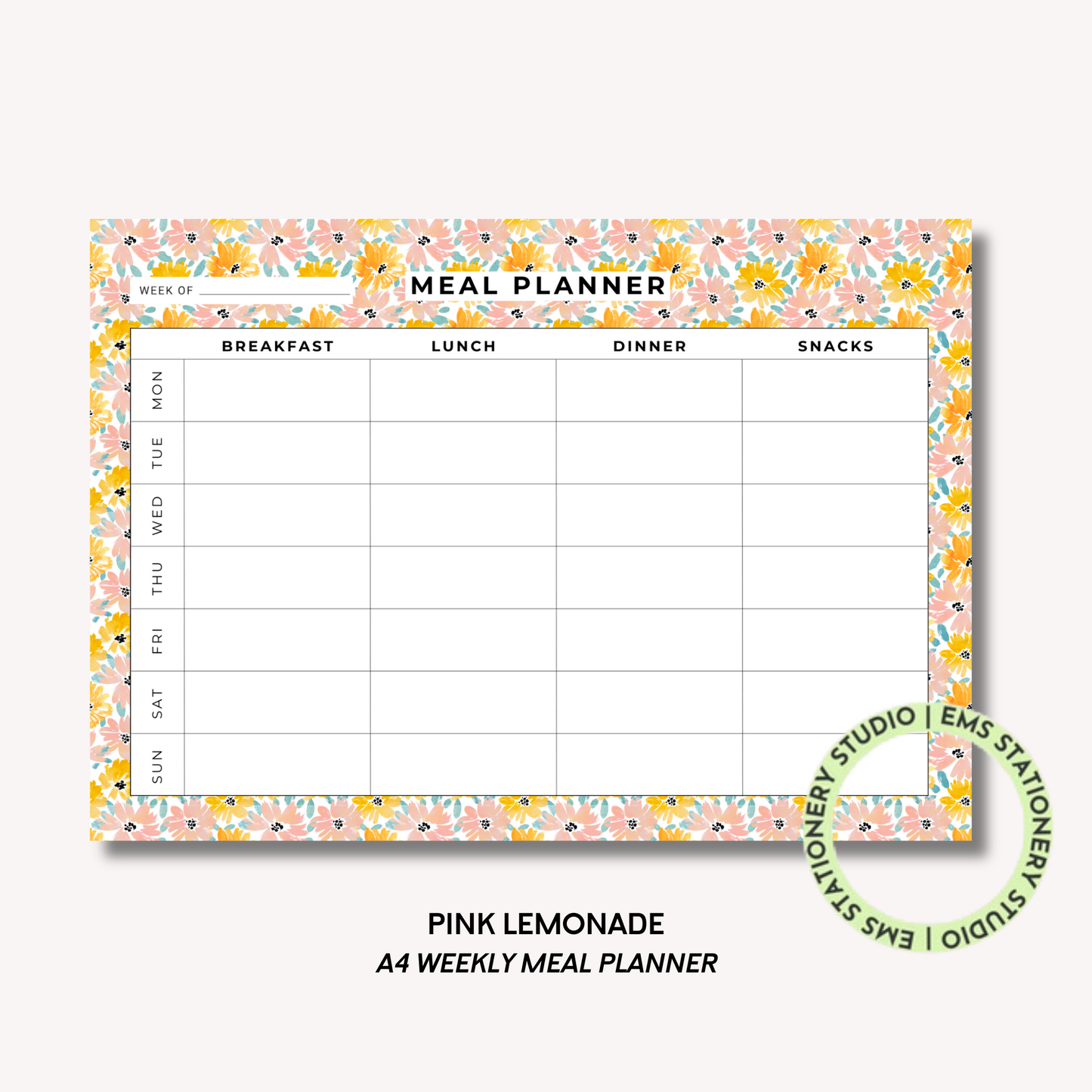 Pink Lemonade- A4 Meal Planner
