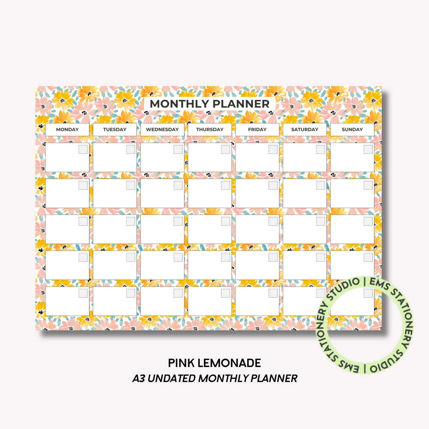 Pink Lemonade- A3 Monthly Planner