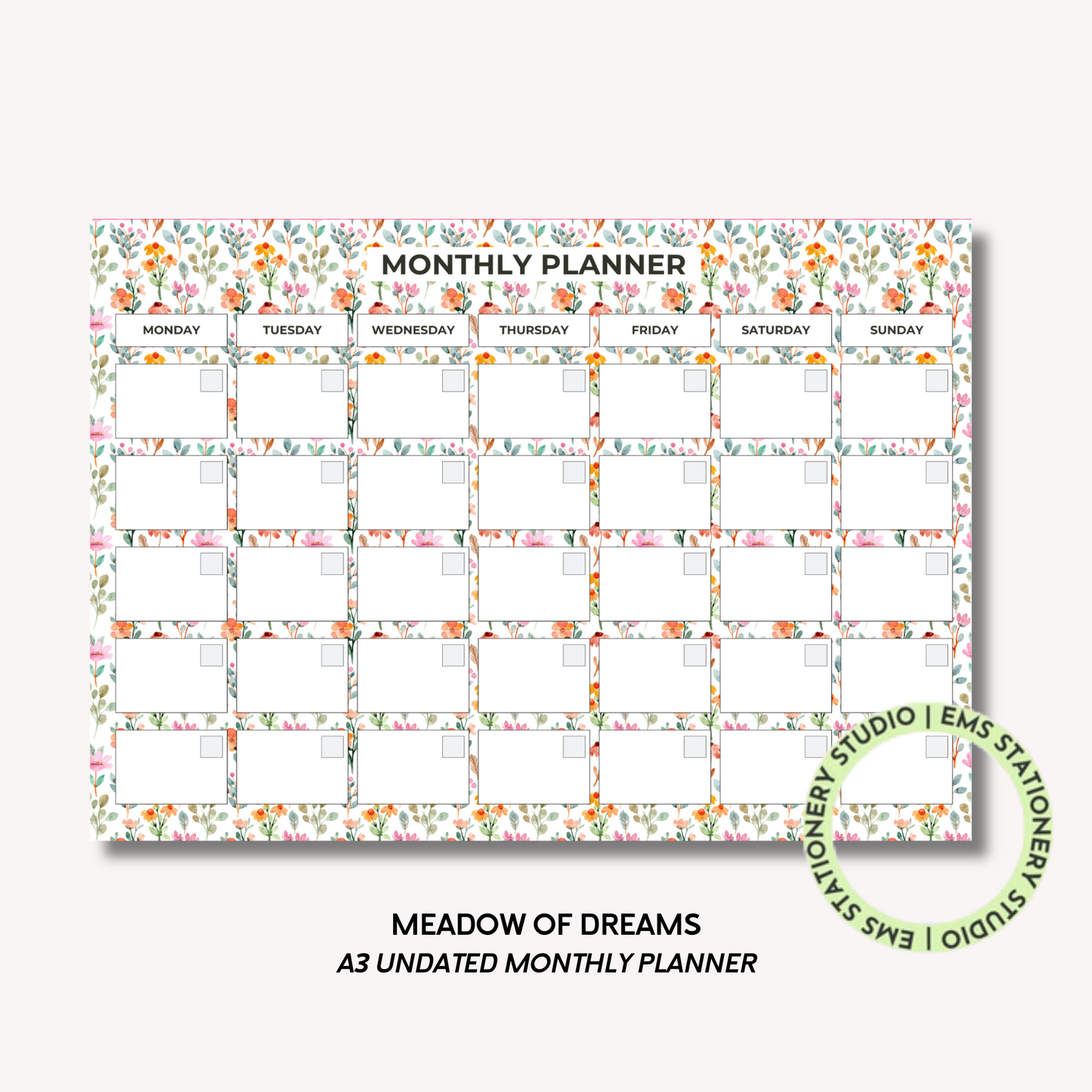 Meadow Of Dreams- A3 Monthly Planner