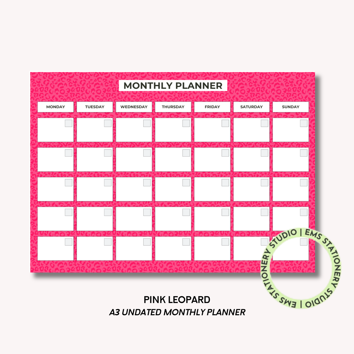 Pink Leopard- A3 Monthly Planner