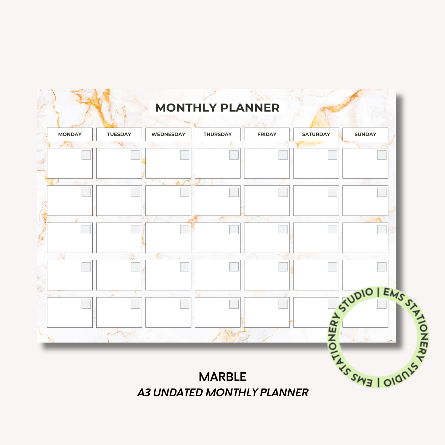 Marble- A3 Monthly Planner