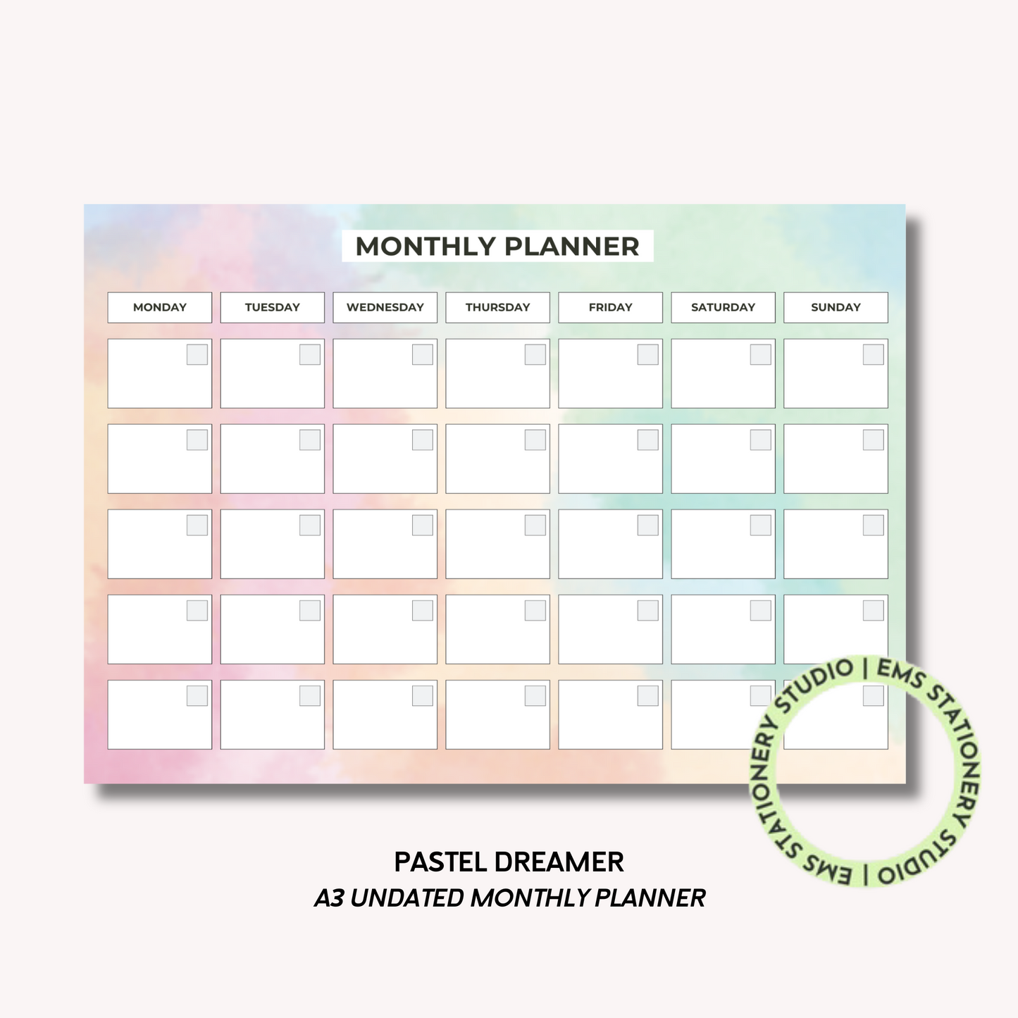 Pastel Dreamer- A3 Monthly Planner