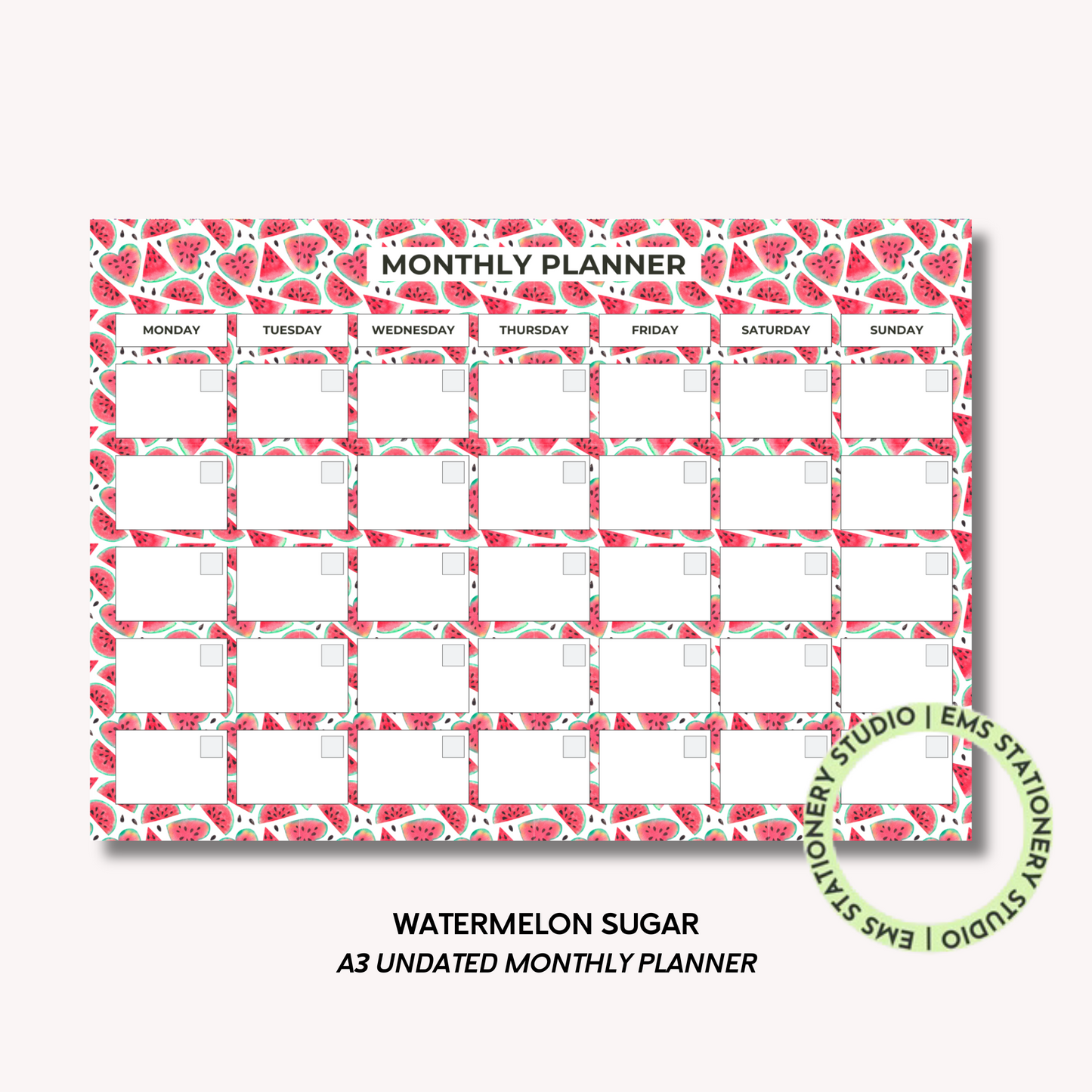 Watermelon Sugar- A3 Monthly Planner