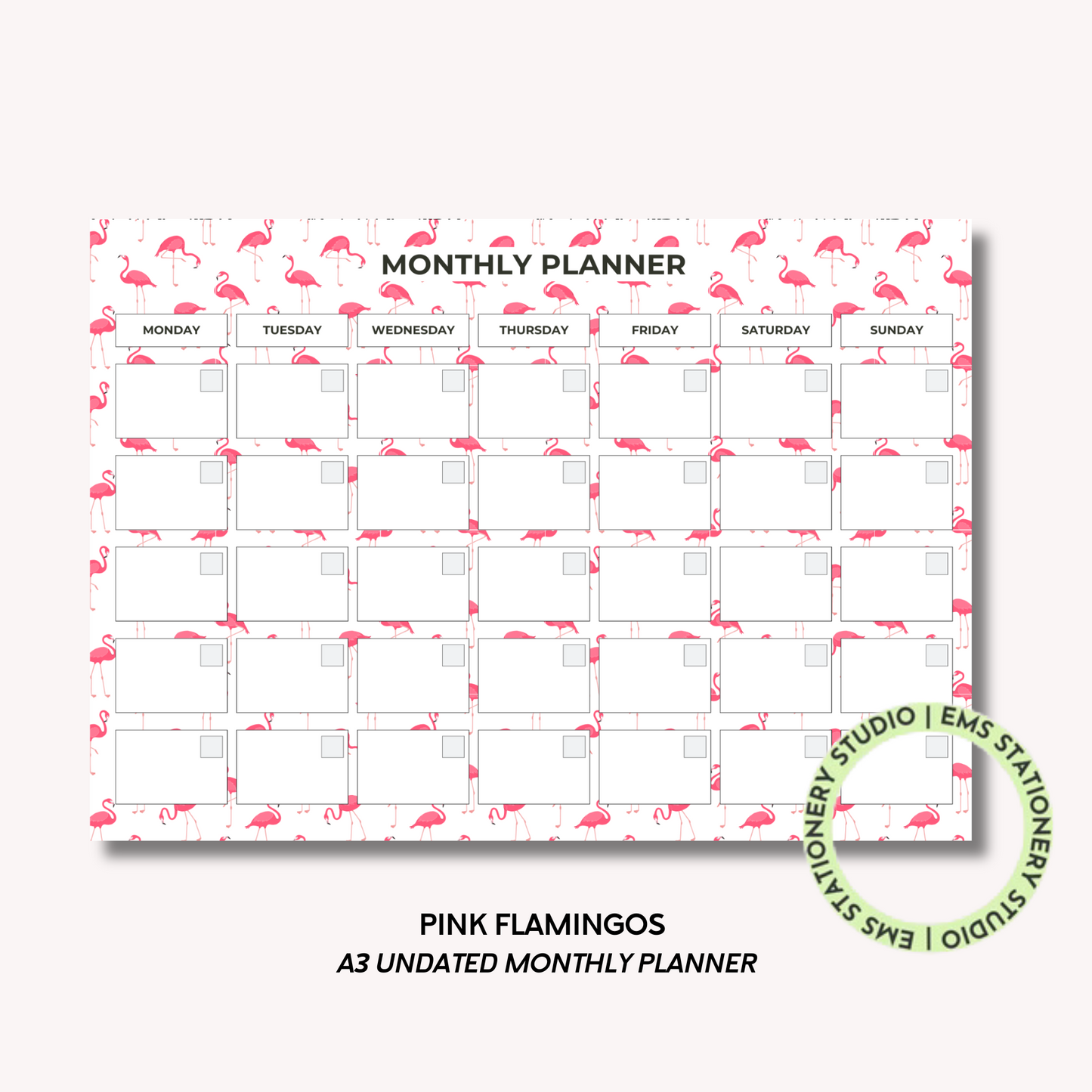 Pink Flamingos- A3 Monthly Planner