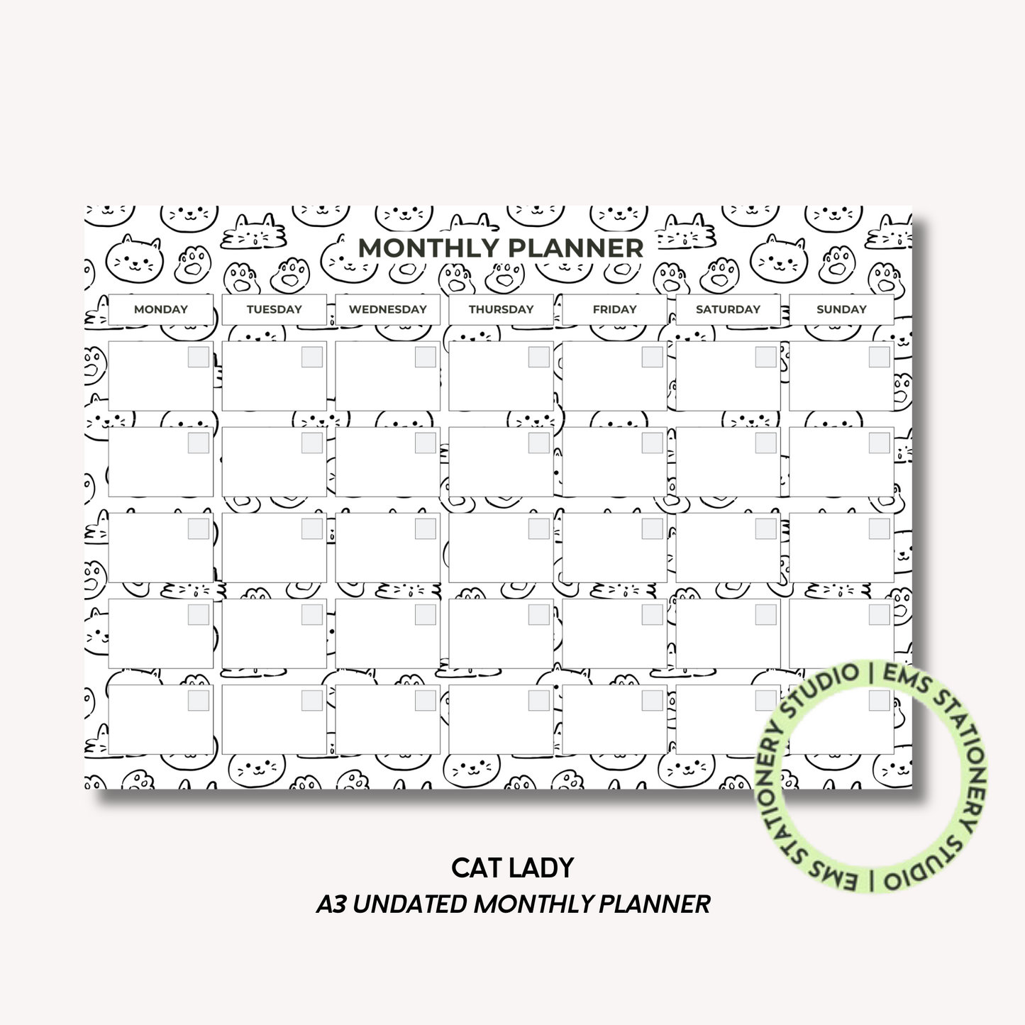 Cat Lady- A3 Monthly Planner