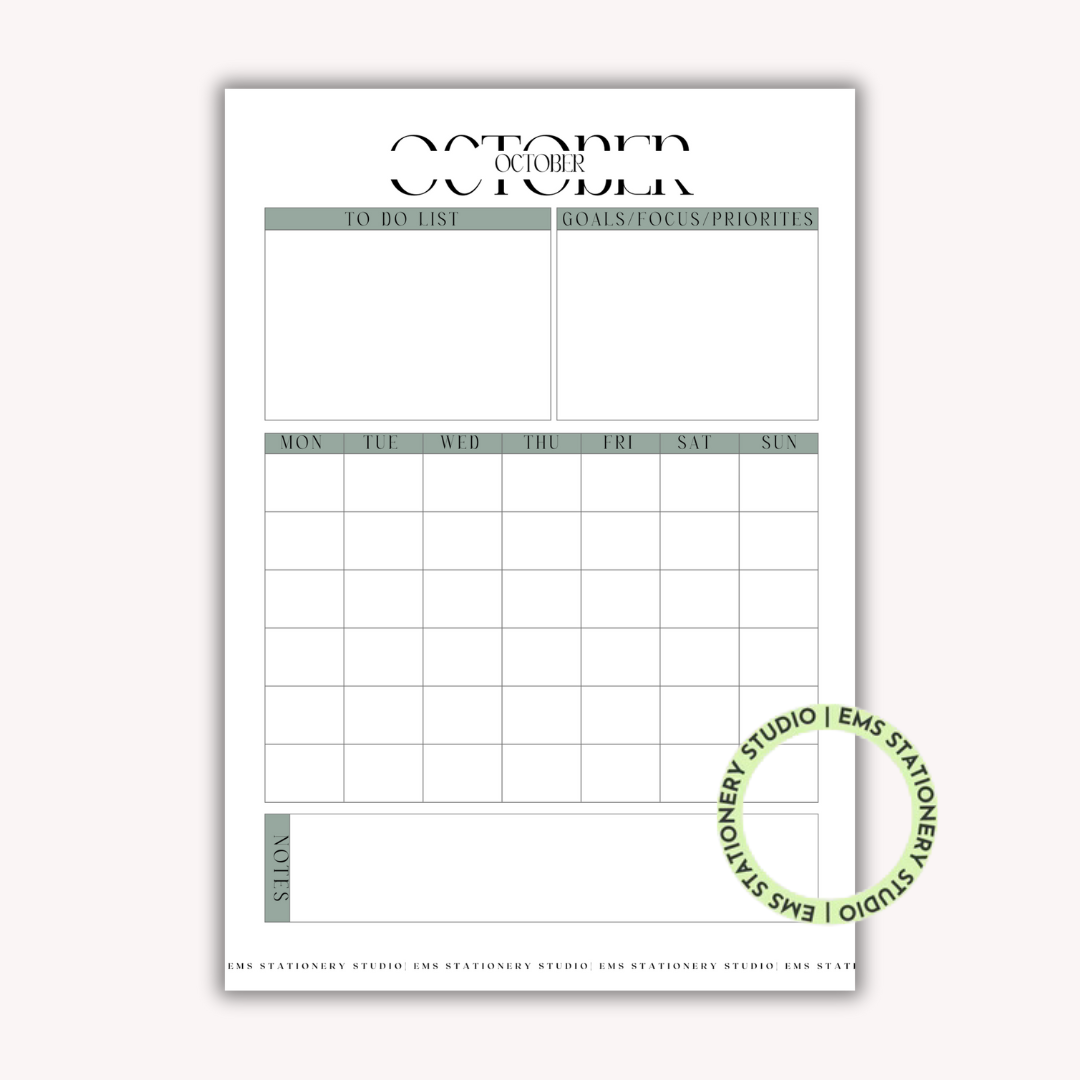 12 X Monthly Calendar Journal Inserts **Digital Download**