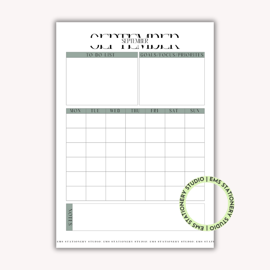 12 X Monthly Calendar Journal Inserts **Digital Download**