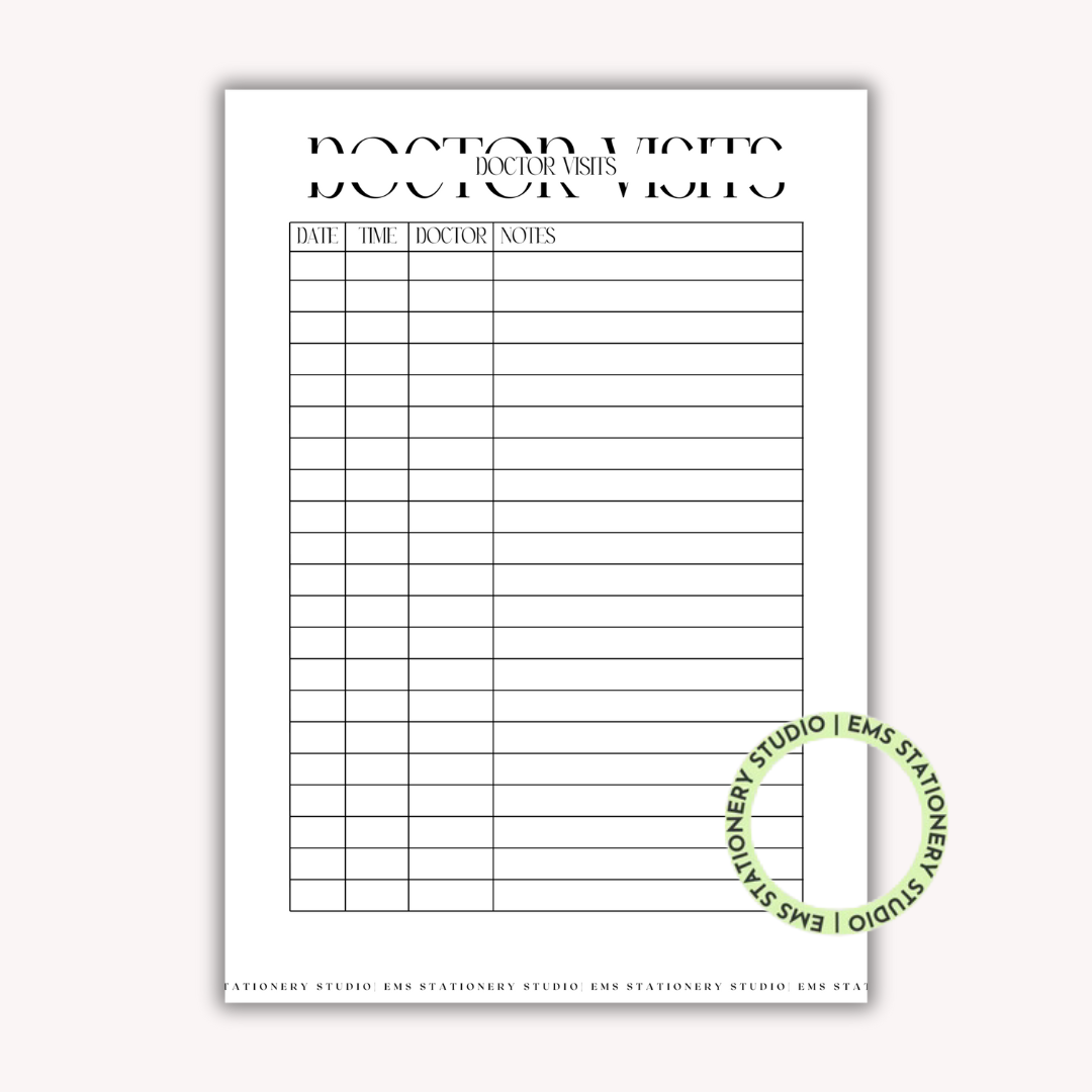 Doctors Visits Journal Inserts **Digital Download**