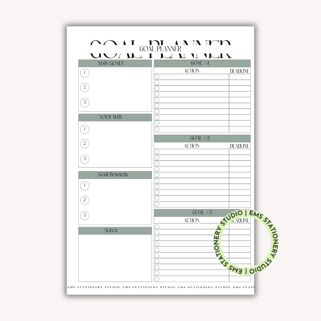 Monthly Goal Planner Journal Inserts **Digital Download**