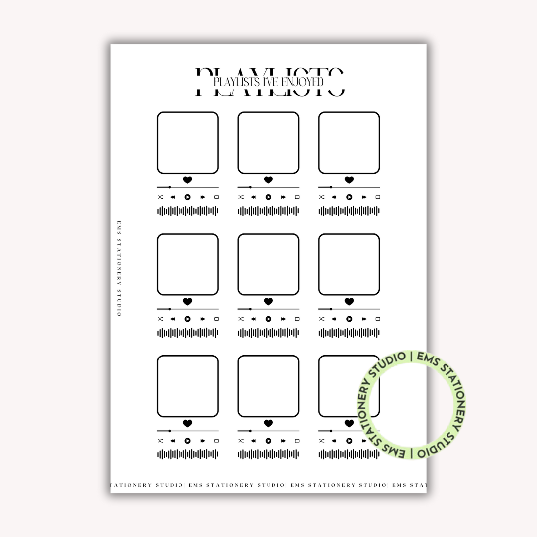 Playlist Journal Inserts **Digital Download**