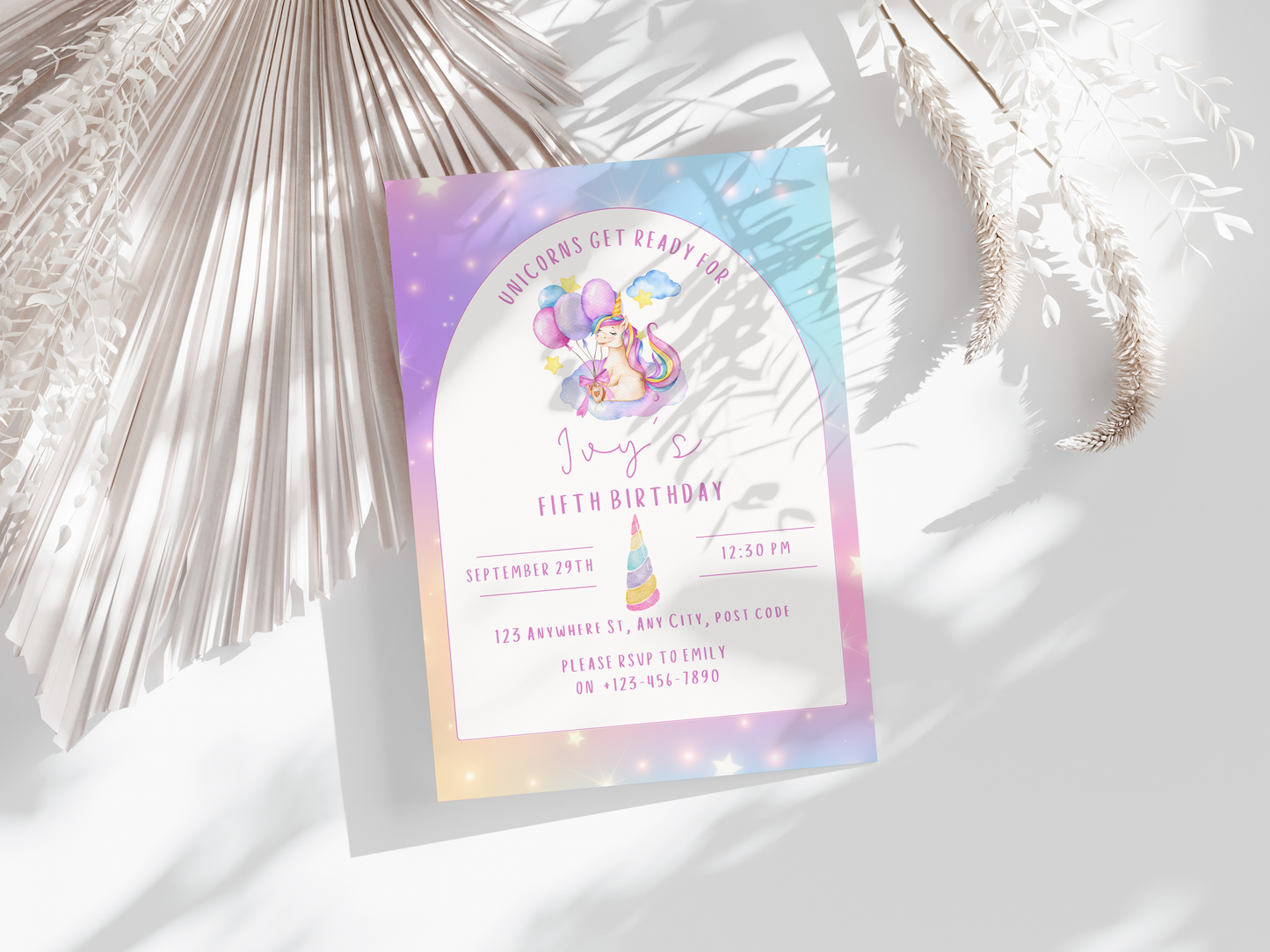 Unicorn with Balloons Party Invitation